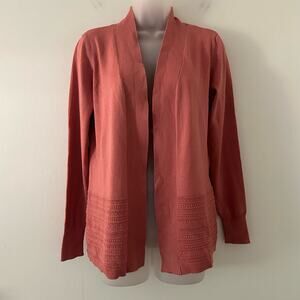 Lety & Me Women's Open Front Cardigan Gabby Pointelle Coral S Small New